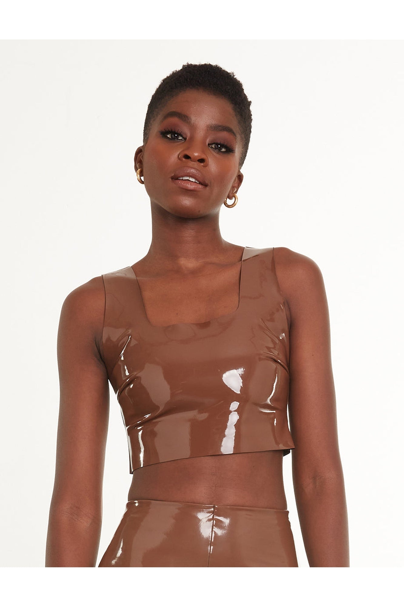 Faux Patent Leather Crop Top | Cinnamon