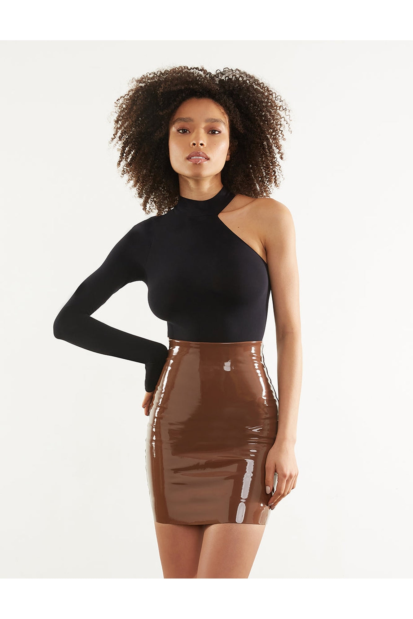 Faux Patent Leather Mini Skirt | Cinnamon