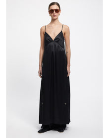 Felicita | Satin A-Line Maxi Dress | Black