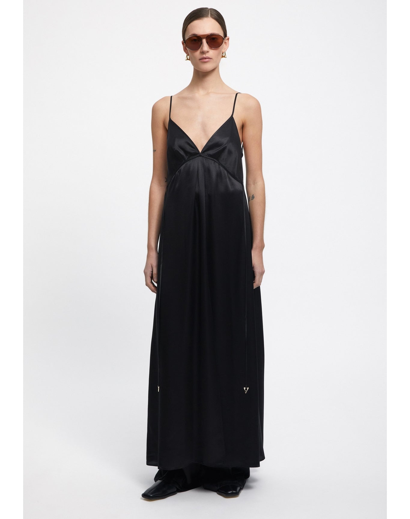 Felicita | Satin A-Line Maxi Dress | Black