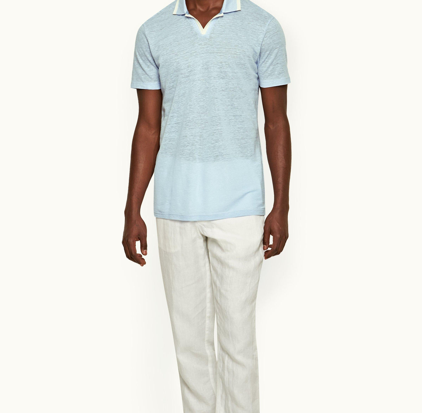 Felix Linen Resort Collar Linen Pique Polo Shirt | Powdered Sky