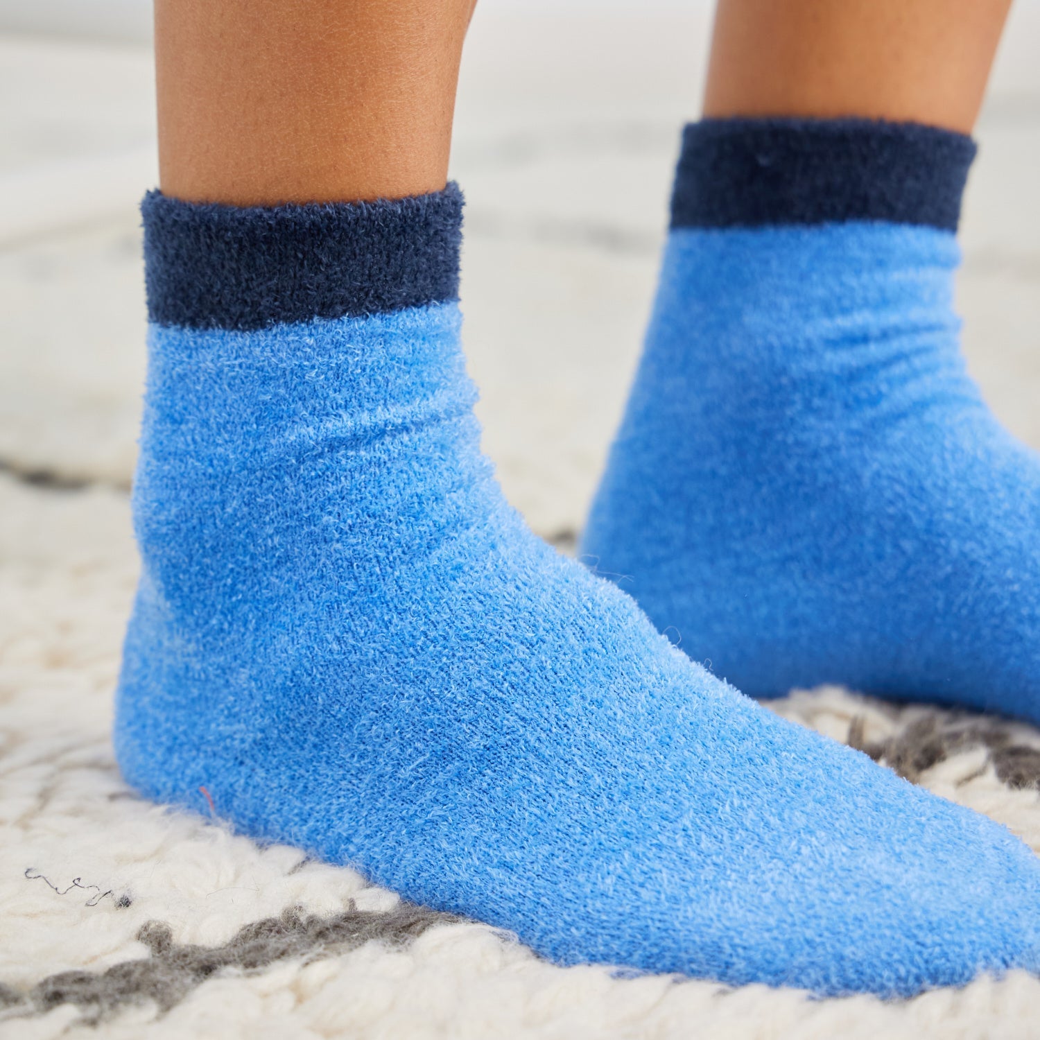 Cozy Fleece Lounge Socks with Silicone Grips | Glacier