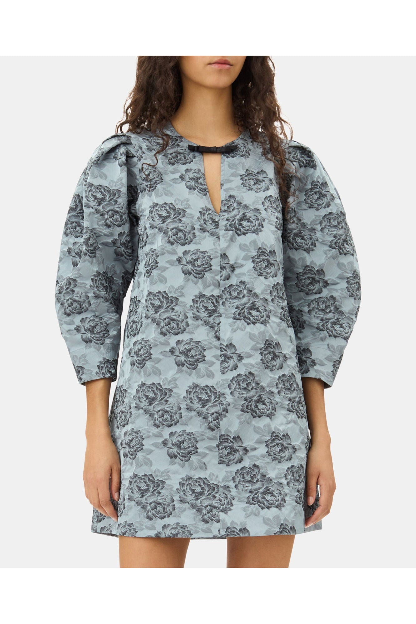 Floral Jacquard A Line Mini Dress | Illusion Blue