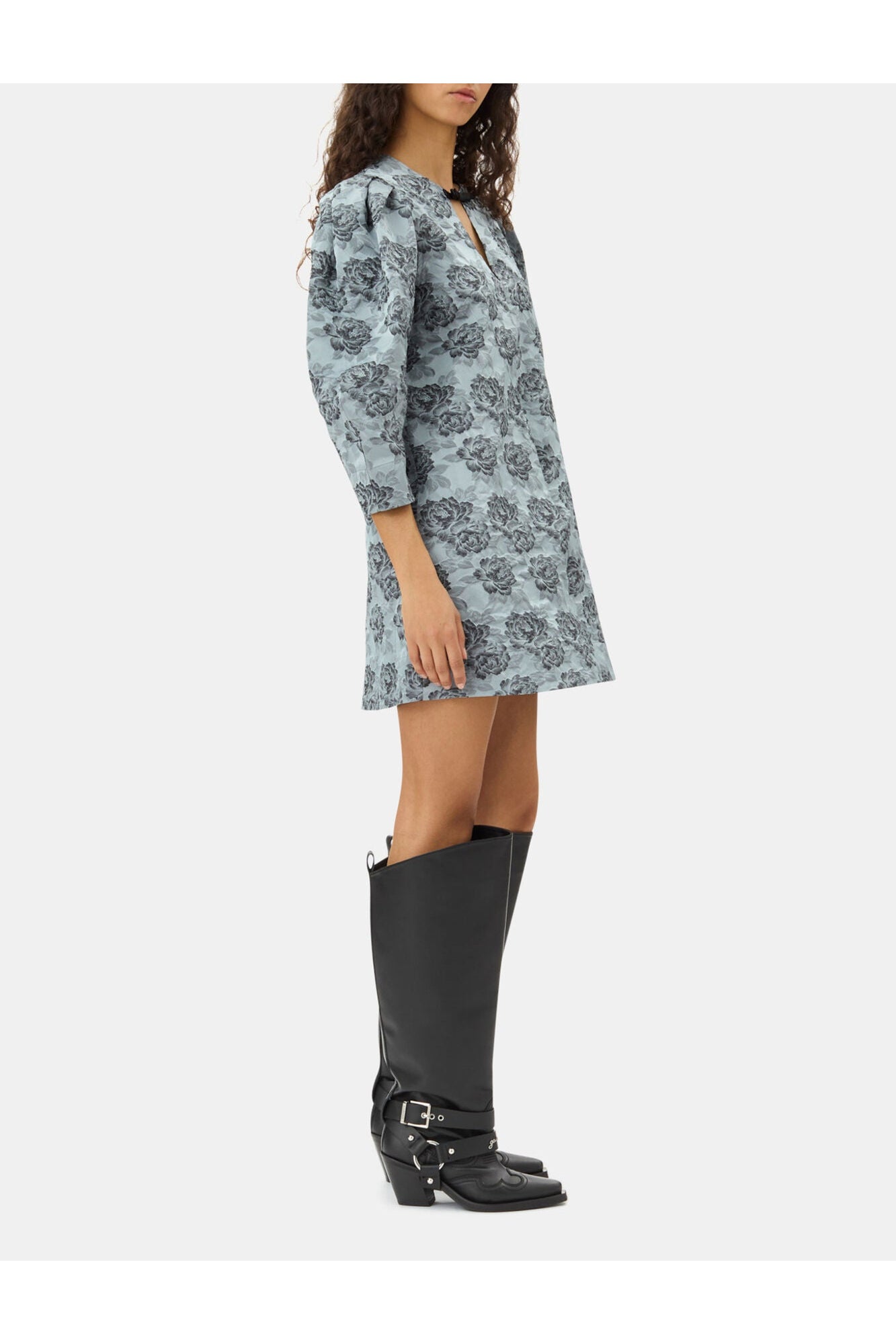 Floral Jacquard A Line Mini Dress | Illusion Blue