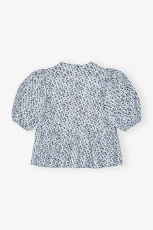 Floral Printed Cotton Poplin Peplum Blouse | Glacier Lake