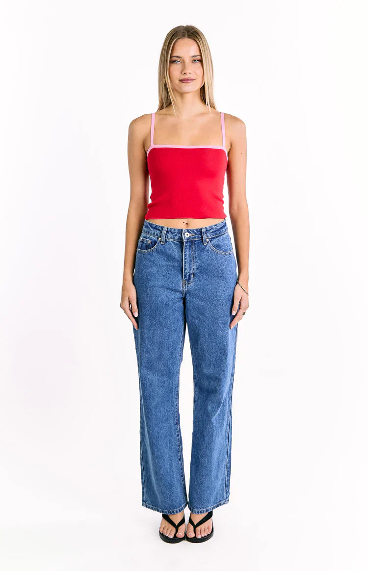 Florrie Contrast Knit Top | Red Pink
