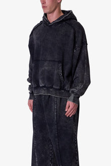 Frayed Seam Acid Wash Hoodie | Black