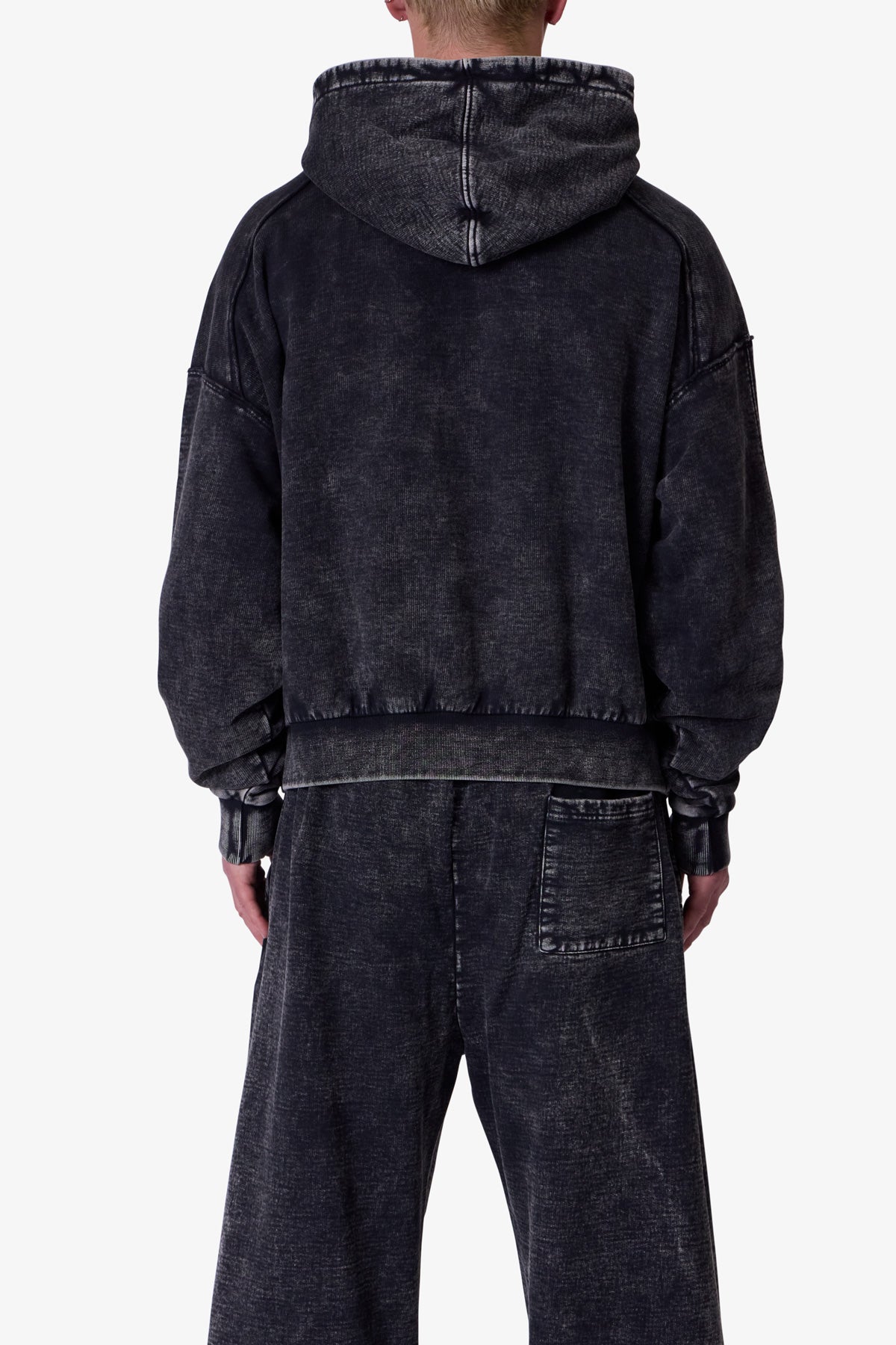Frayed Seam Acid Wash Hoodie | Black