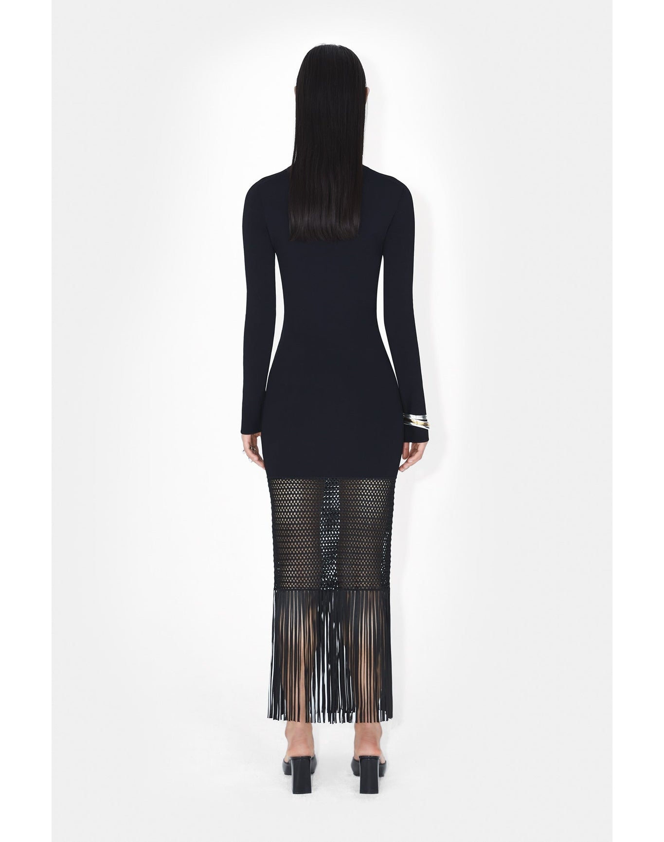 Fringe Diana Long Sleeve Dress | Black