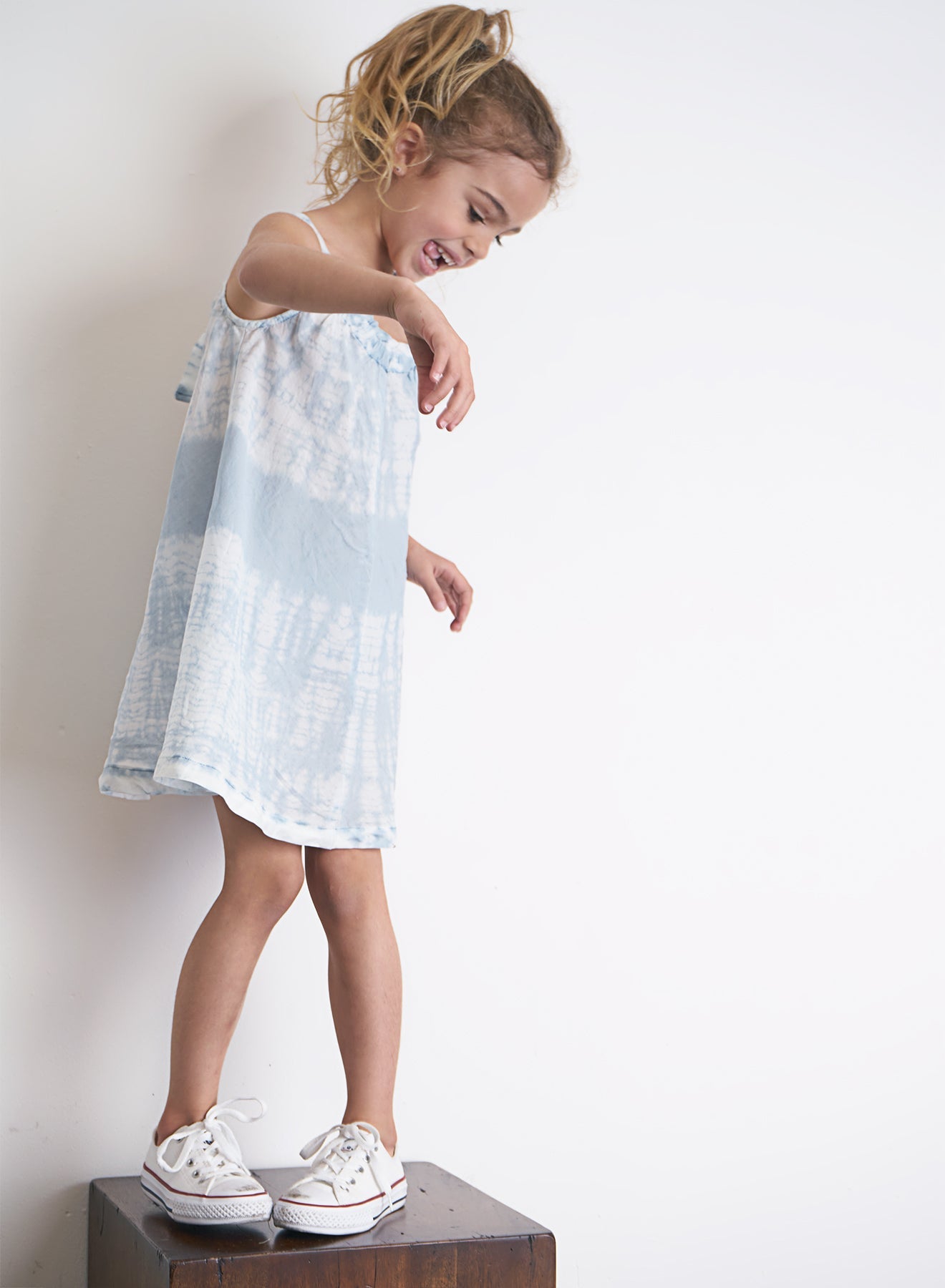 Girls |  Ruffle Edge Swing Dress | Oasis Blue Tie Dye