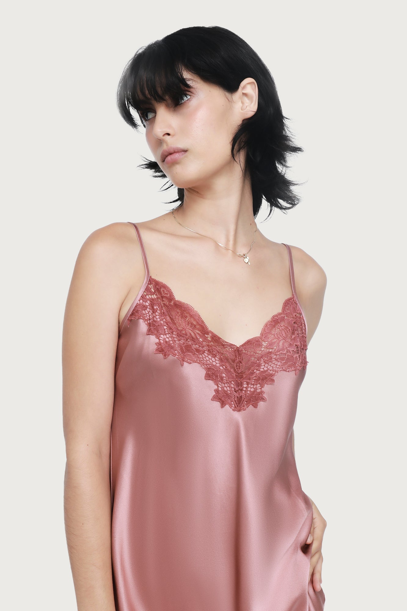 Silk Lace Chemise by Ginia in Mauve