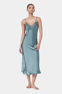 The Silk Lace Slip By GINIA In Moss