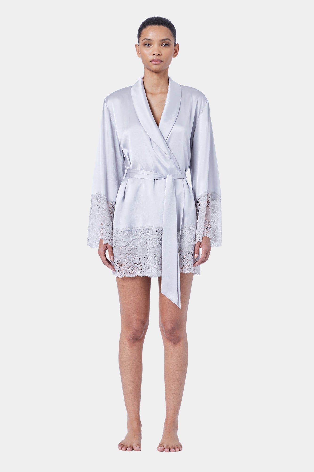 The Silk Lace Robe By GINIA In Silver