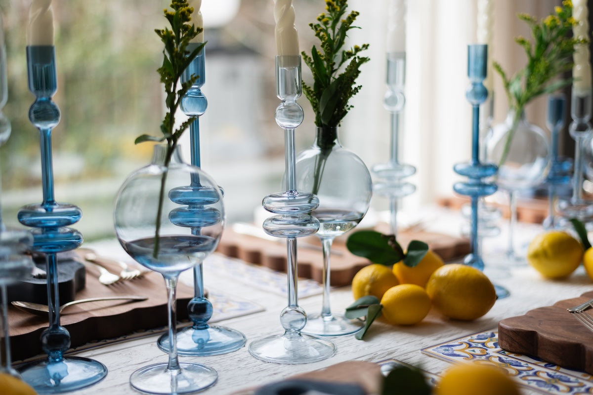 Glass Candlestick | Sapphire | Medium | Set of 2
