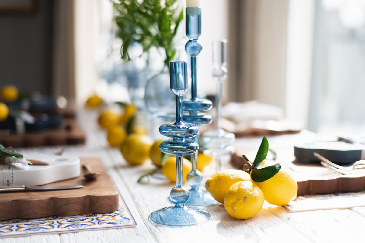 Glass Candlestick | Sapphire | Large | Set of 2