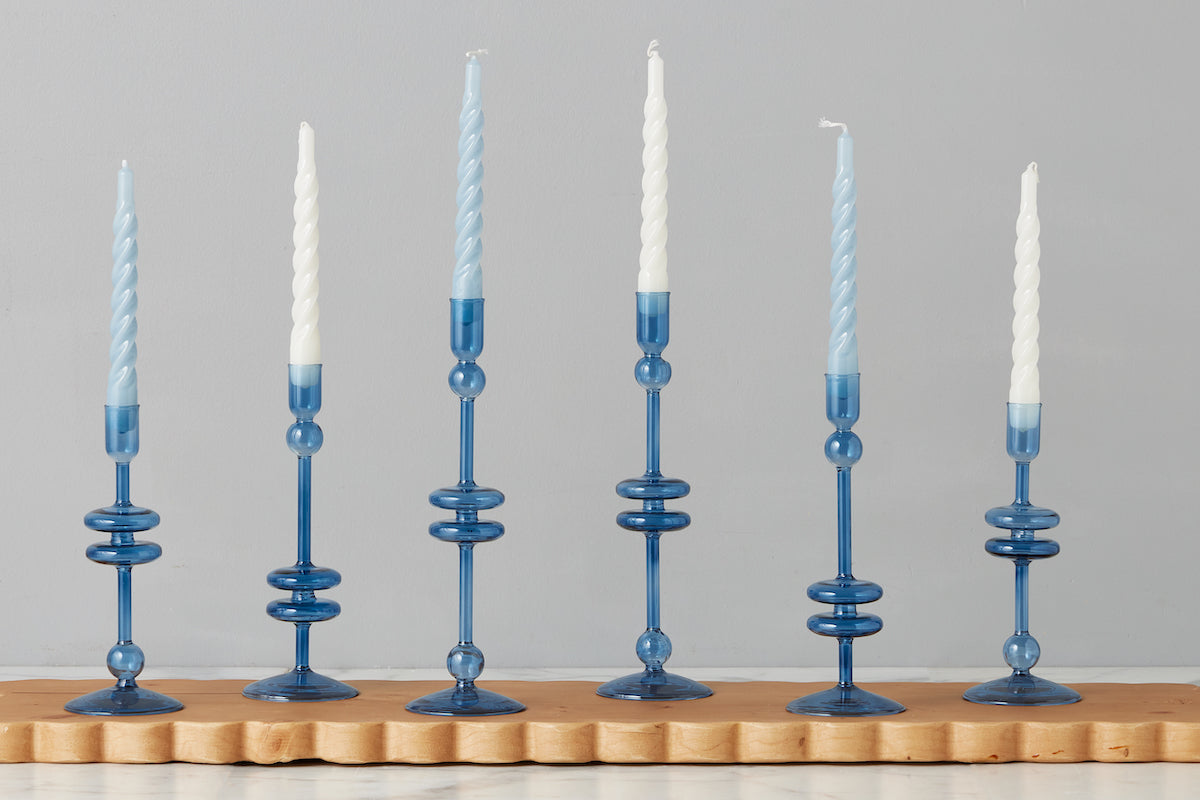 Glass Candlestick | Sapphire | Large | Set of 2