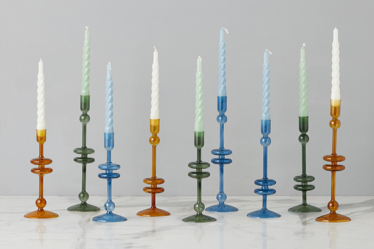 Glass Candlestick | Sapphire | Medium | Set of 2