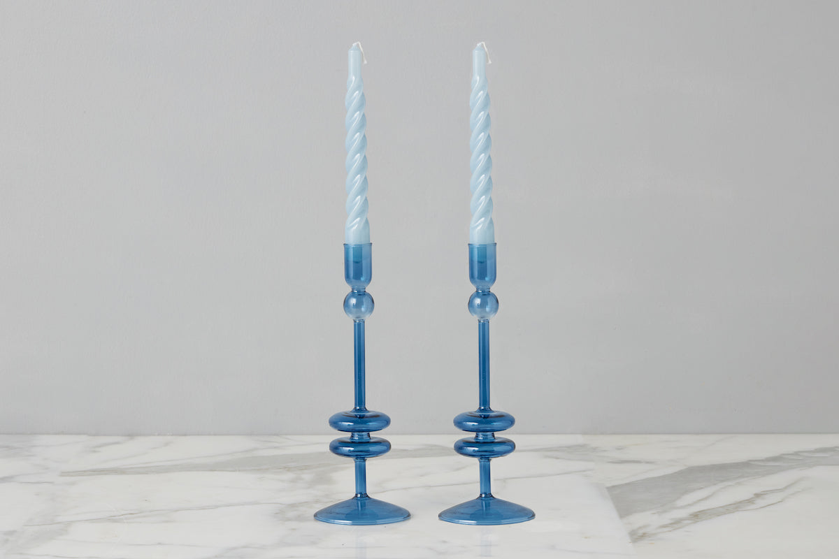 Glass Candlestick | Sapphire | Medium | Set of 2