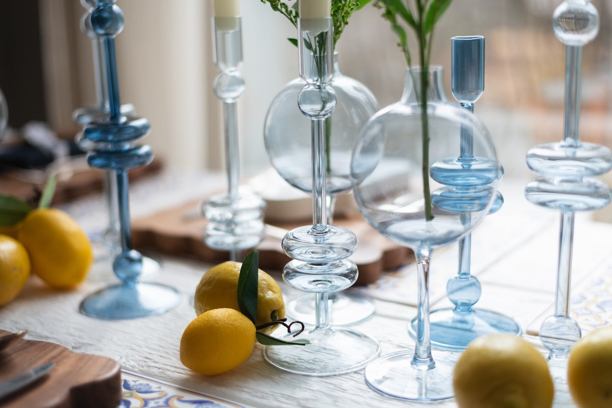 Glass Candlestick | Denim | Medium | Set of 2
