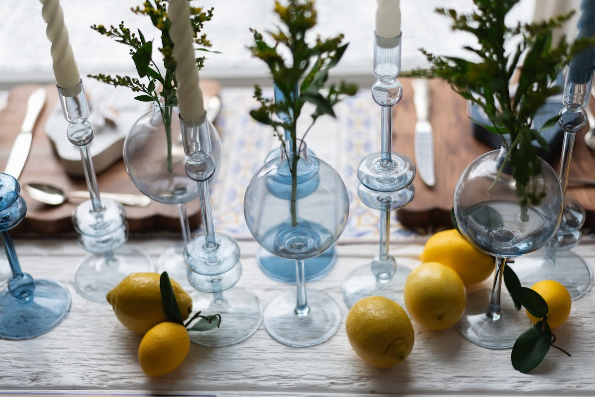 Glass Candlestick | Denim | Medium | Set of 2