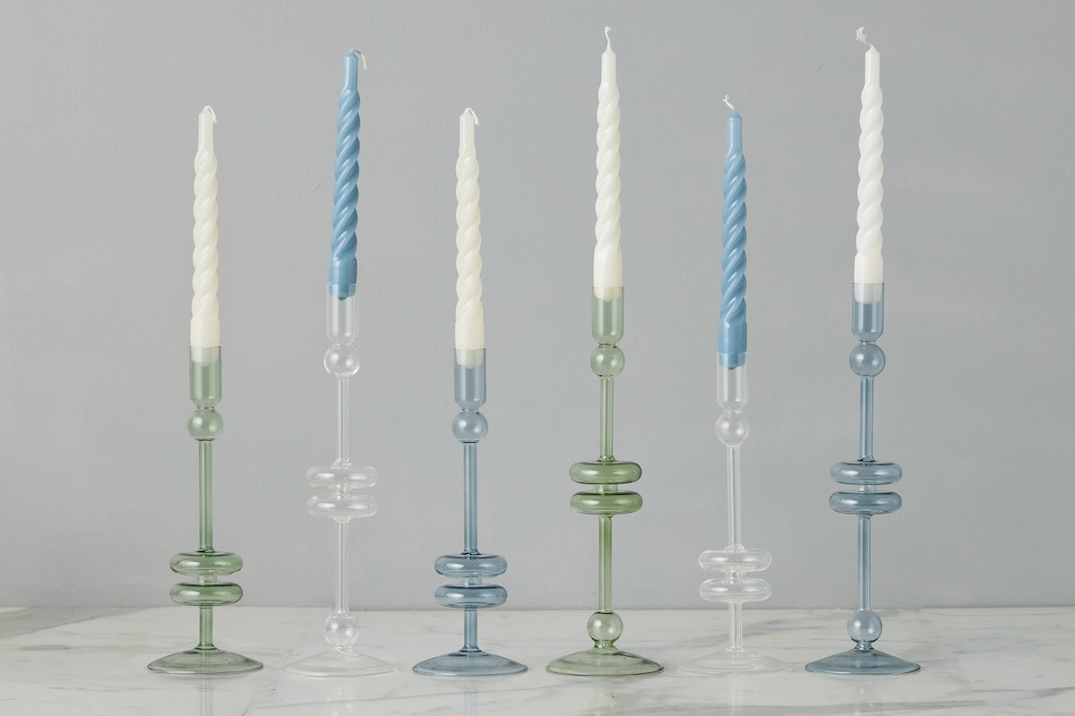 Glass Candlestick | Denim | Large | Set of 2