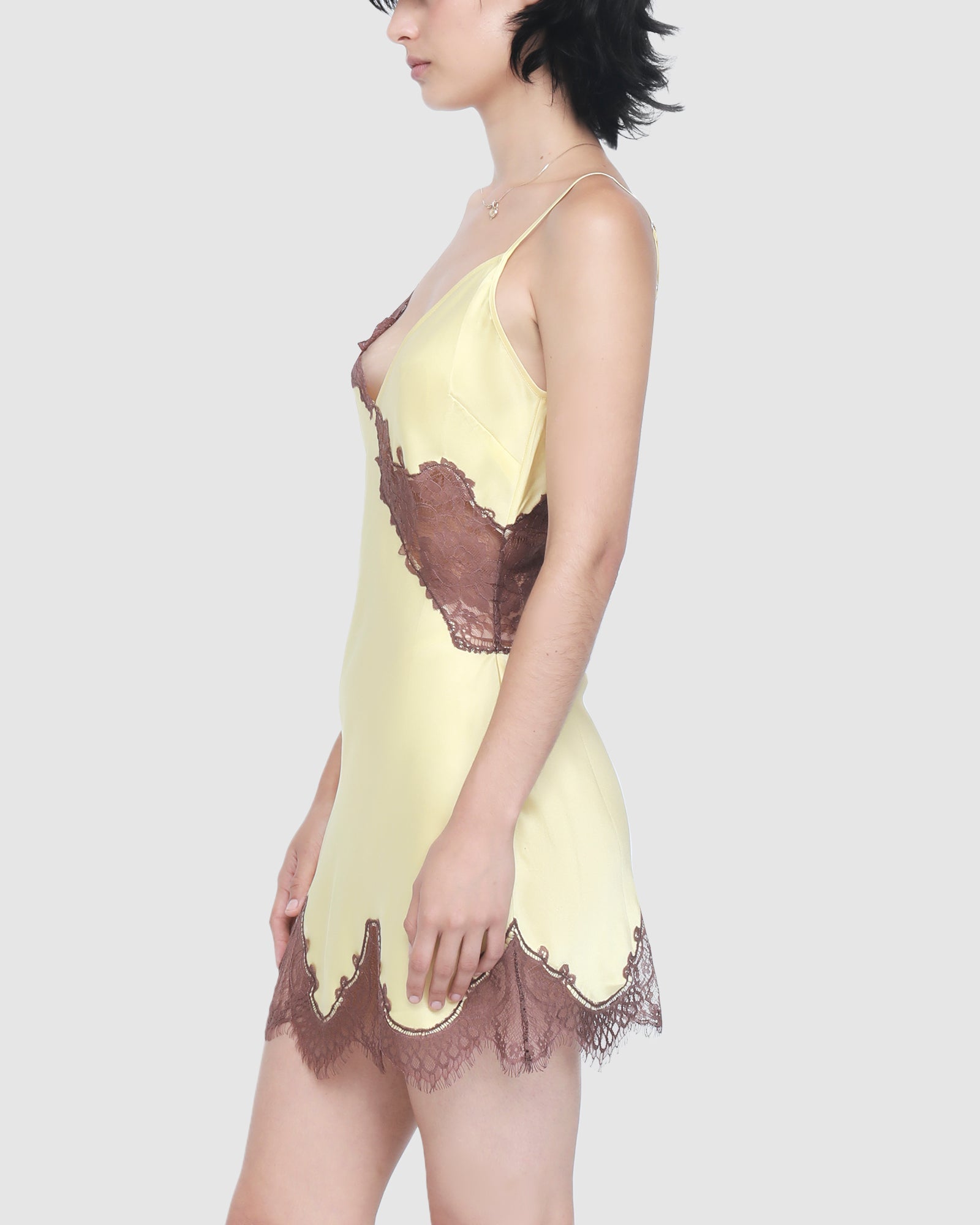 Minx Chemise | Butter w/ Brown Lace