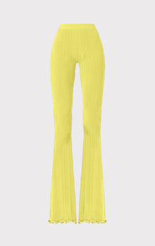 Ribbed Pants W/ Ruffled Hem | Chartreuse