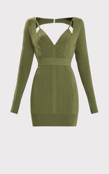 Variegated Rib Strappy Mini Dress | Olive