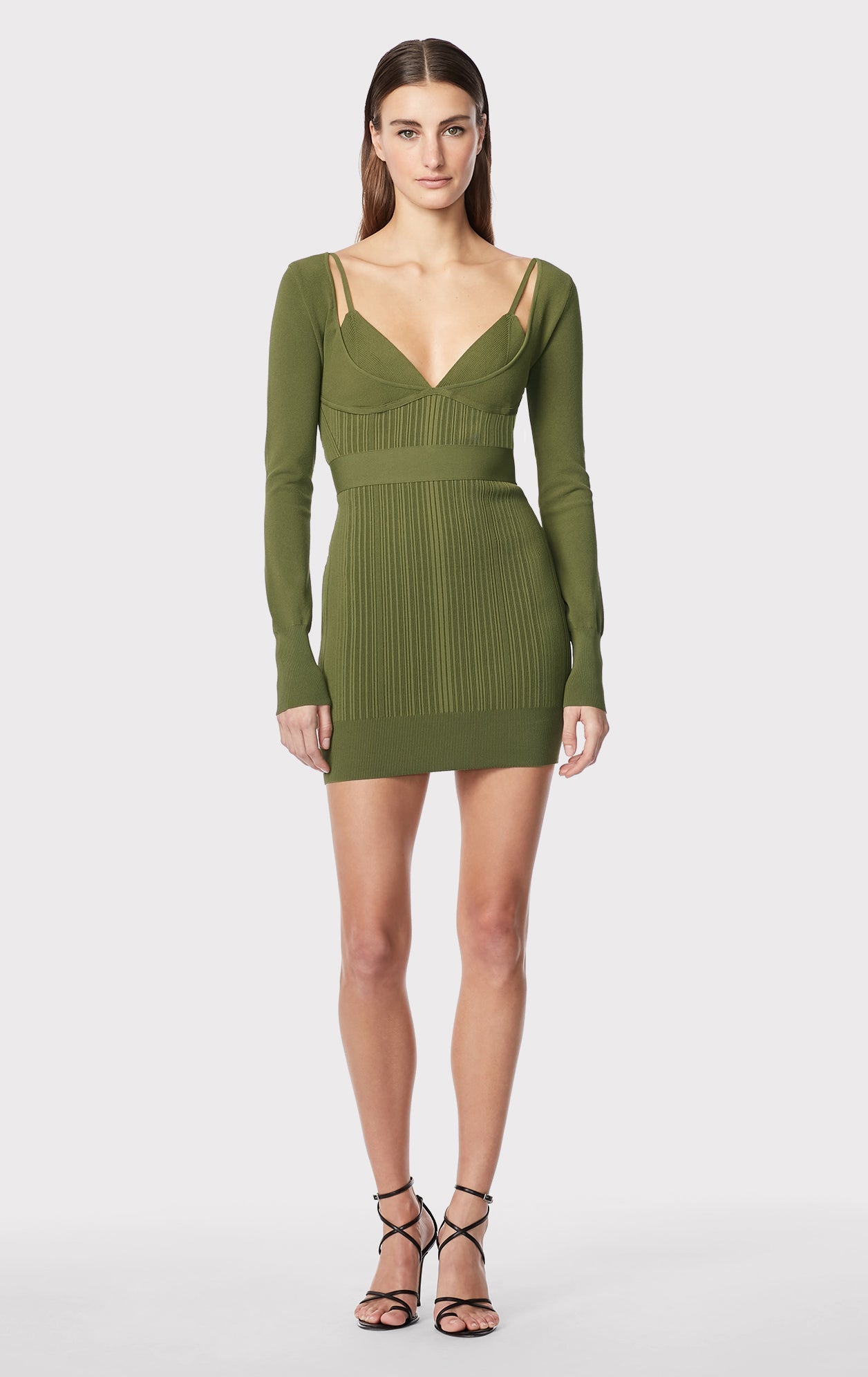 Variegated Rib Strappy Mini Dress | Olive