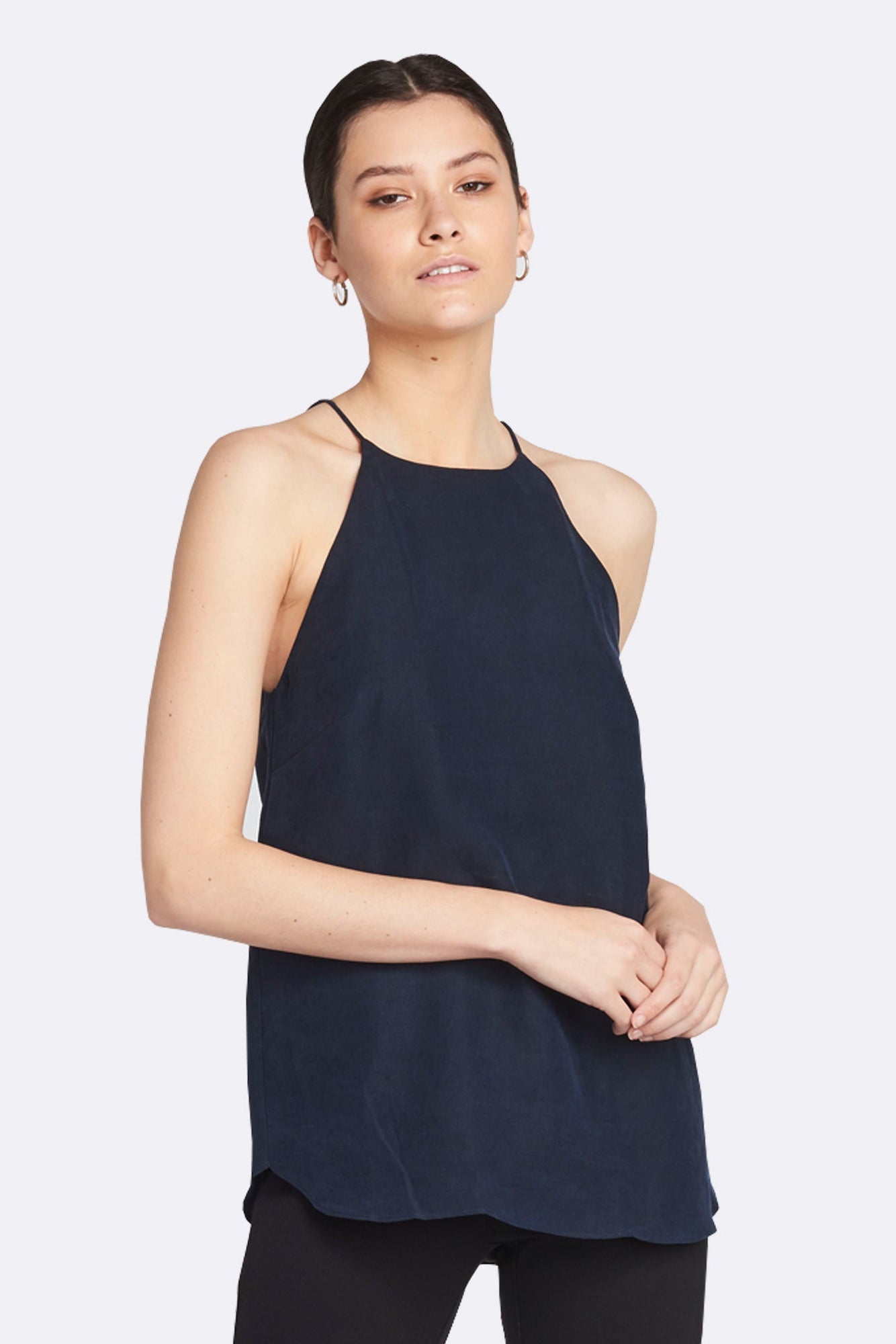 Emma Linen Halter Neck Cami | French Navy