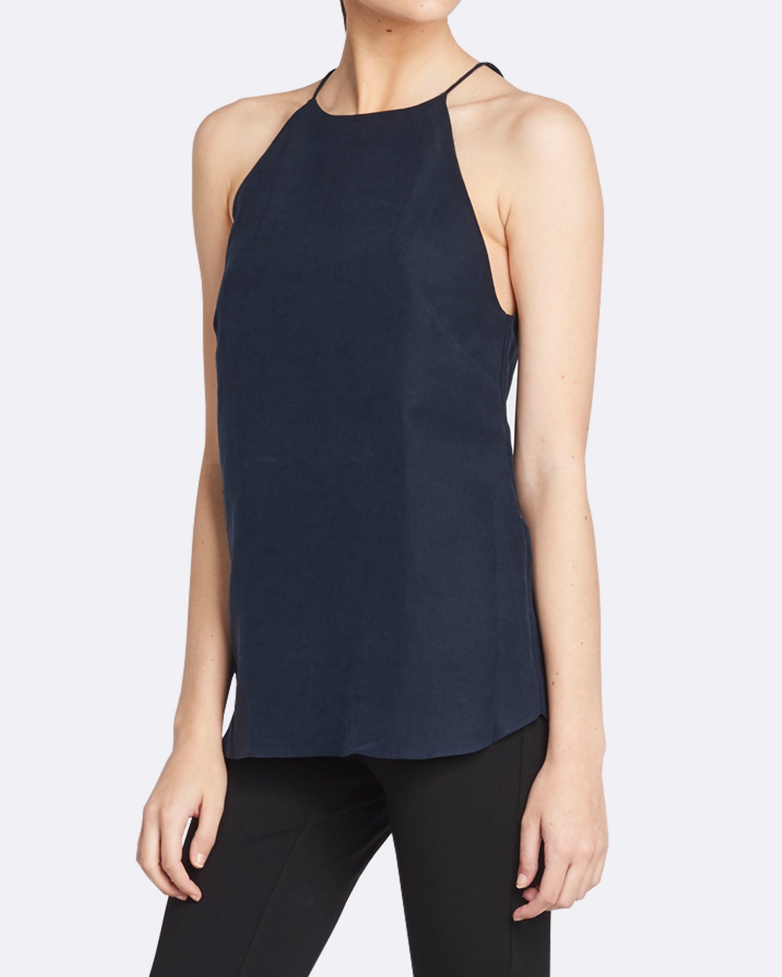 Emma Linen Halter Neck Cami | French Navy