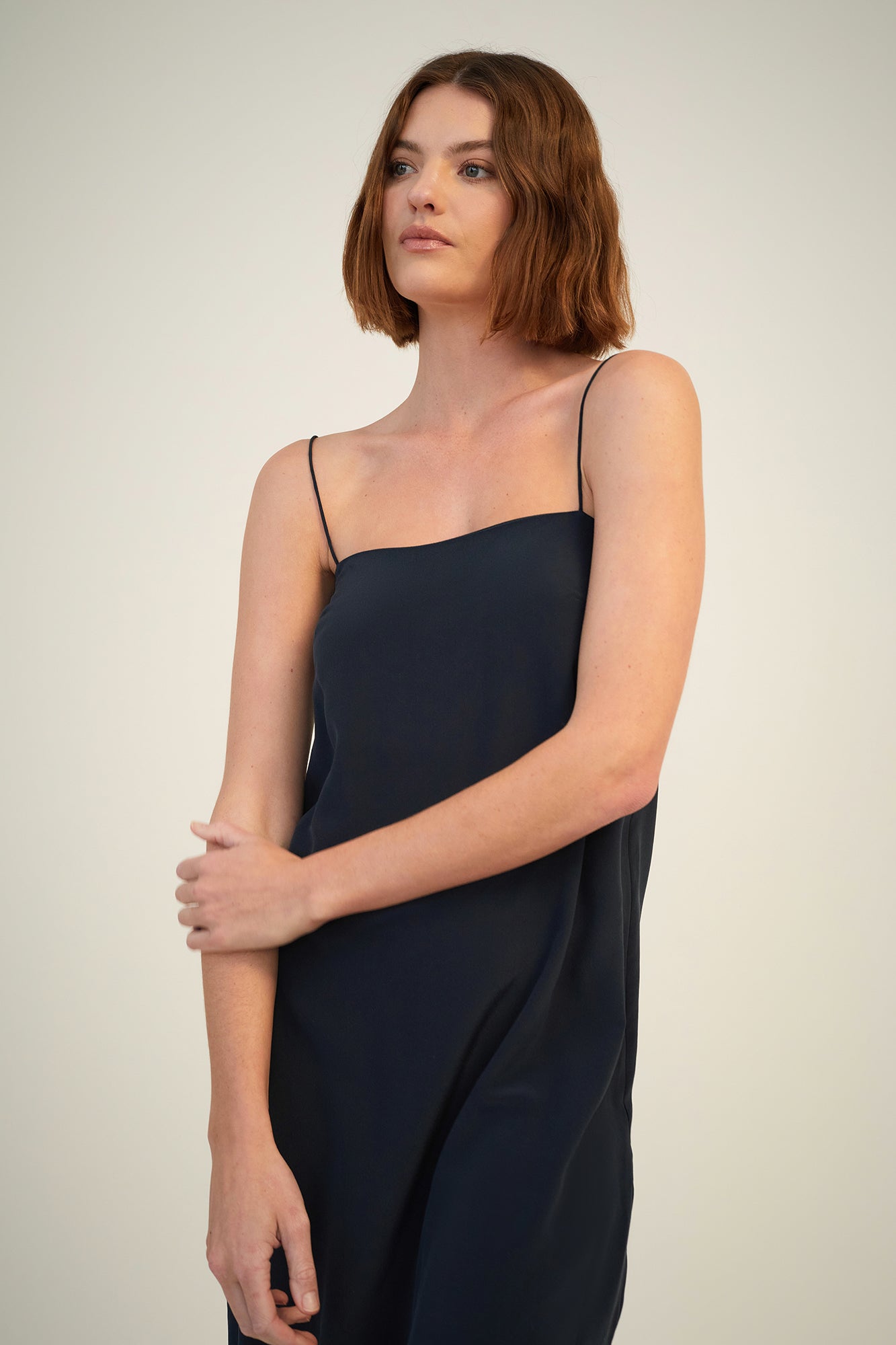 GINIA Silk Grace Slip Dress French Navy