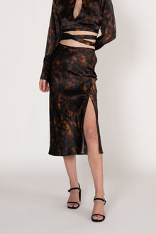 GINIA Thea Slim Line Skirt  in Ember - 100% 19 Momme Silk