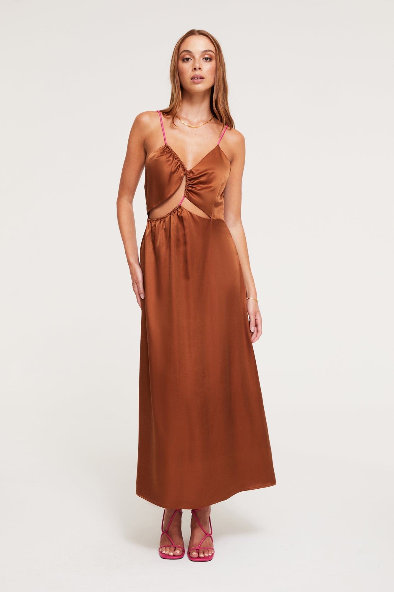 Selena Midi Dress | Chocolate/Fuchsia