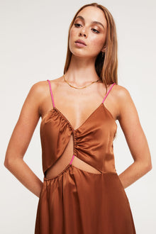 Selena Midi Dress | Chocolate/Fuchsia