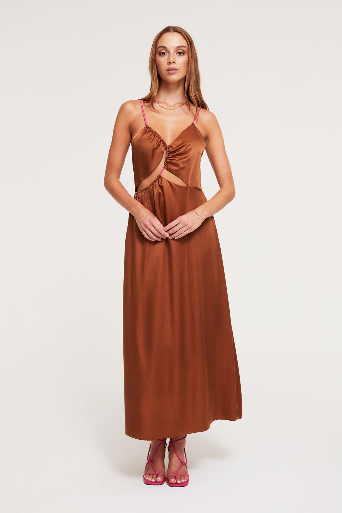 Selena Midi Dress | Chocolate/Fuchsia