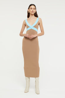 Lilian Dress in Sand/Aqua | Ginia RTW