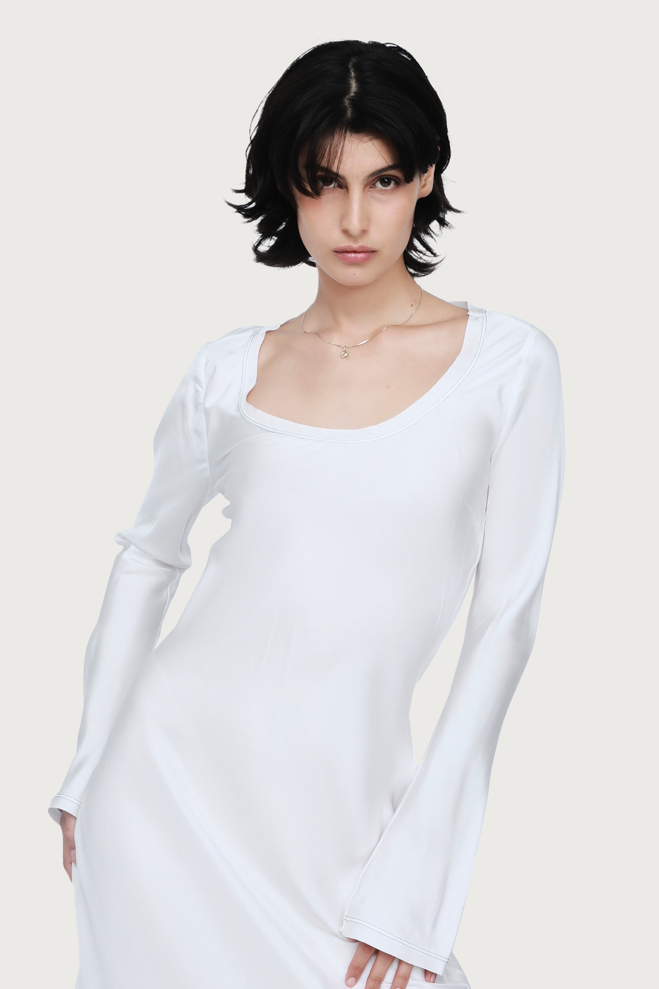 Lorena long sleeve slip by Ginia in Cream 