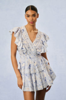 Gwen Heirloom Print Cotton Mini Dress | Whisper Blue