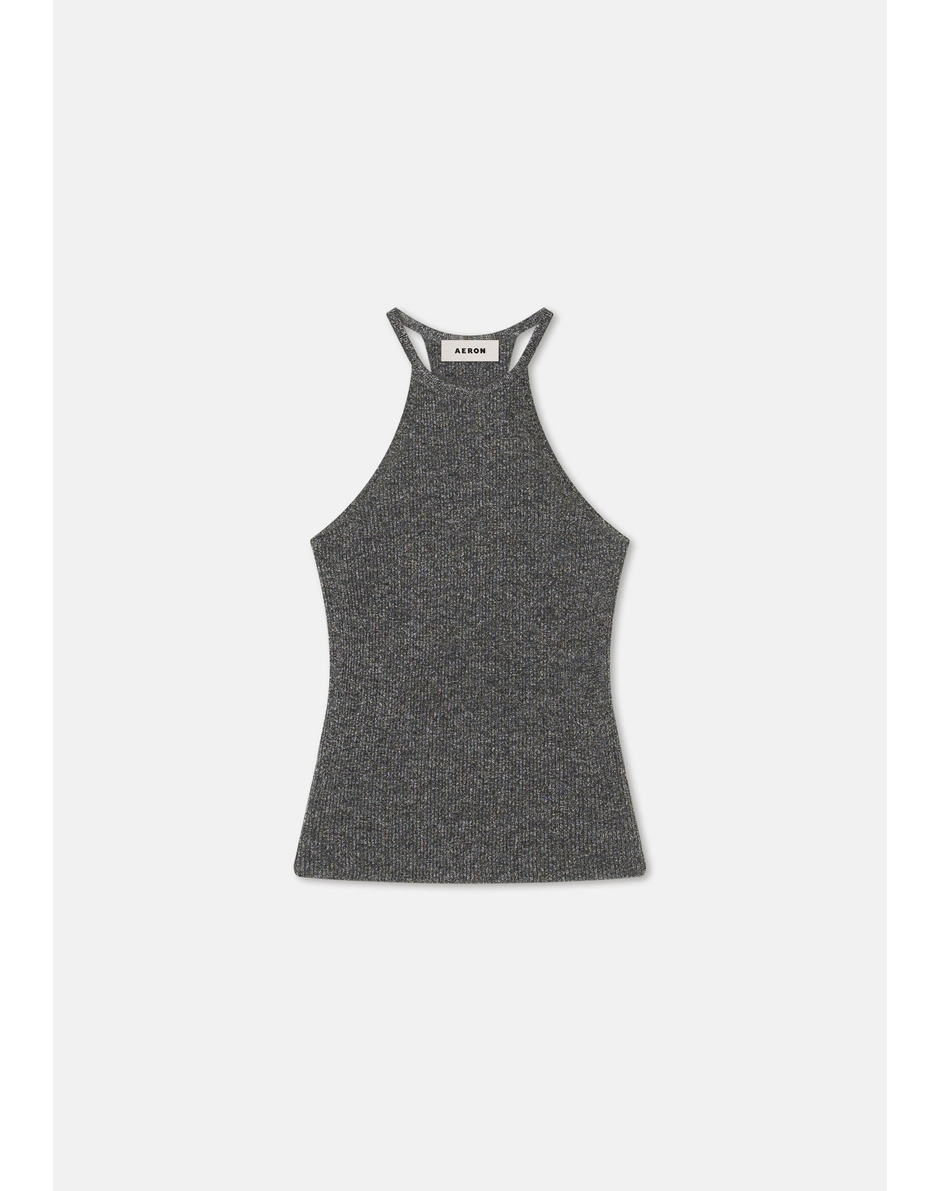 Galina | Sparkly Ribbed Halterneck Top | Storm