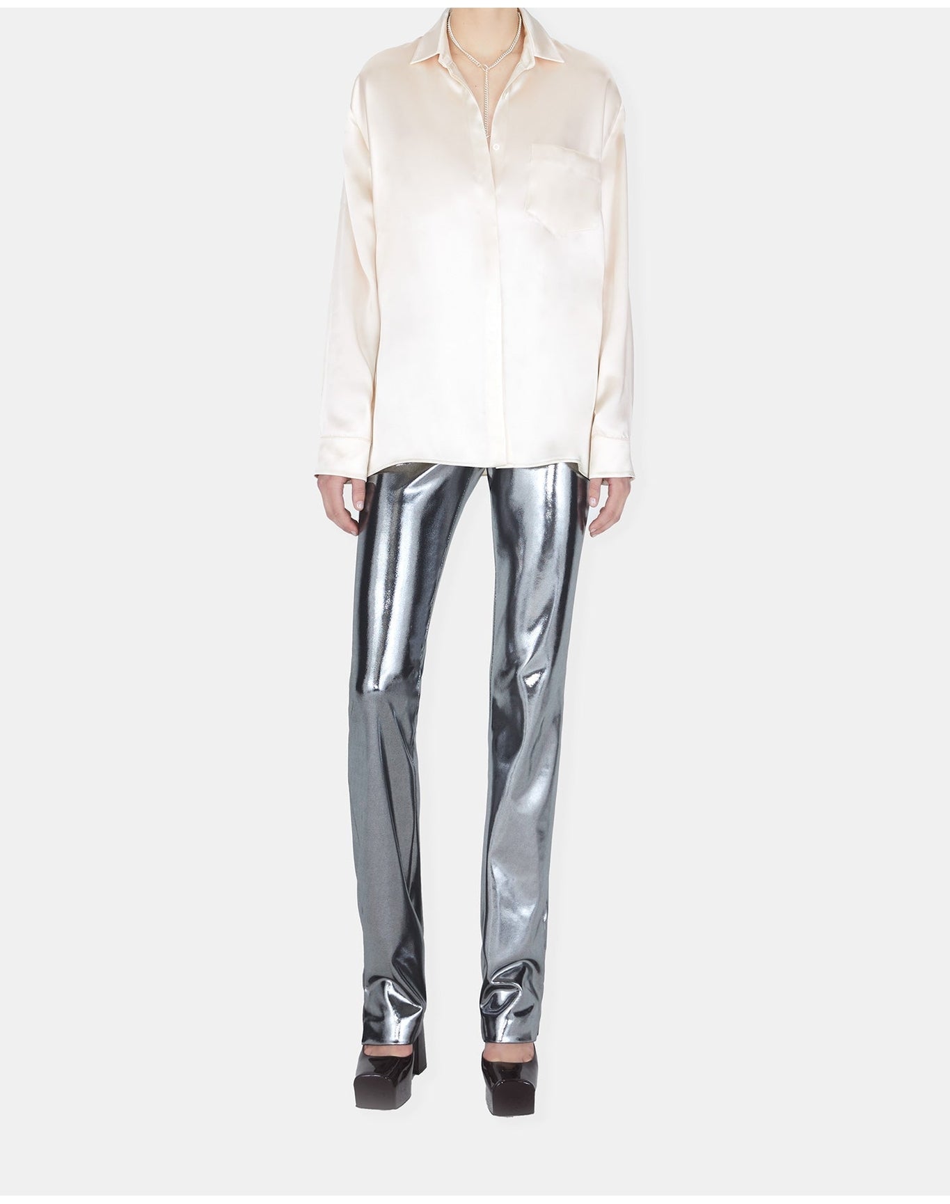 Galvanized High Waisted Trousers | Silver