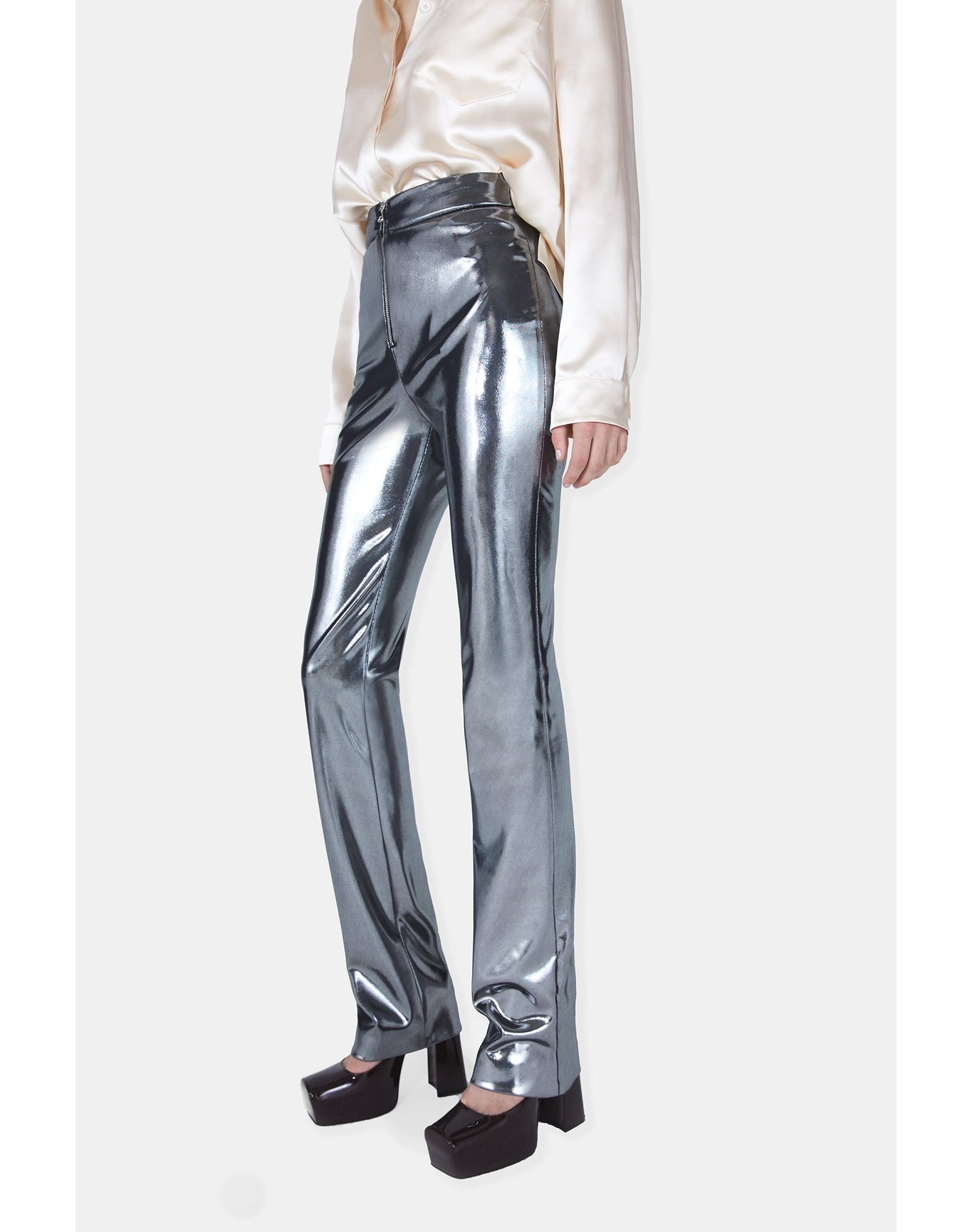 Galvanized High Waisted Trousers | Silver