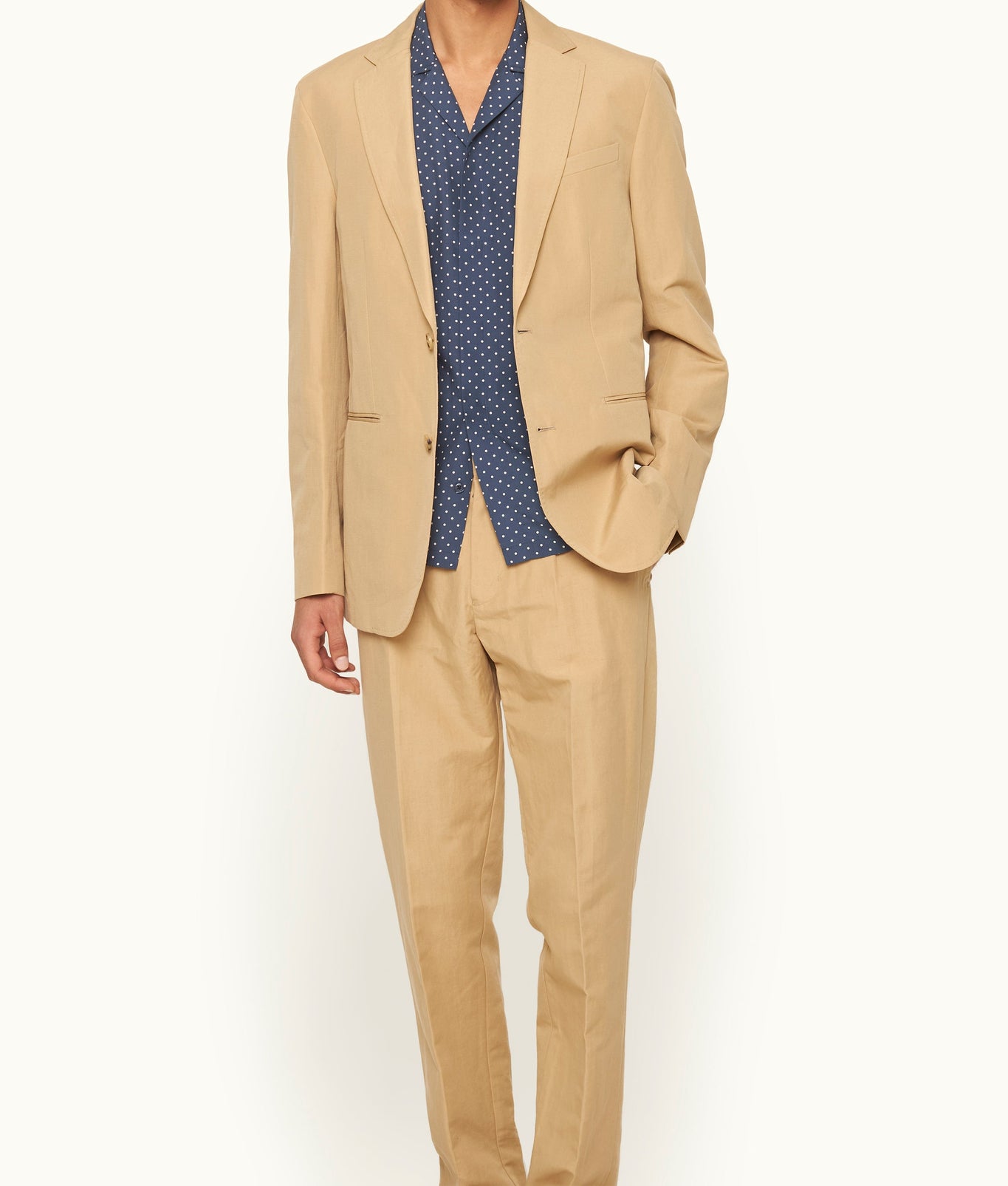 Garret Tailored Fit Unstructured Two-Button Linen & Cotton Blazer | Biscuit