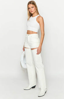 Gem Diamante Trim Wide Leg Denim Jeans | White