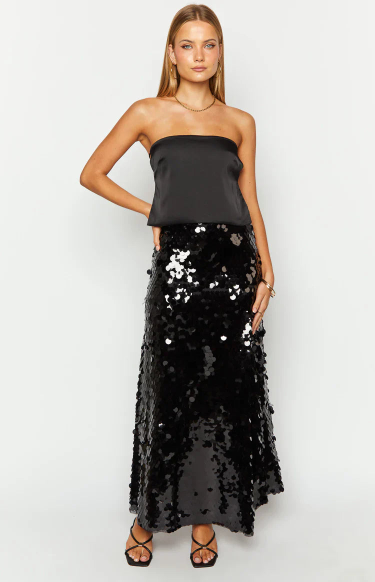 Genevieve Sequin Maxi Skirt | Black