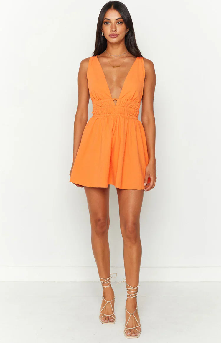 Genovia Crinkle Mini Dress | Orange