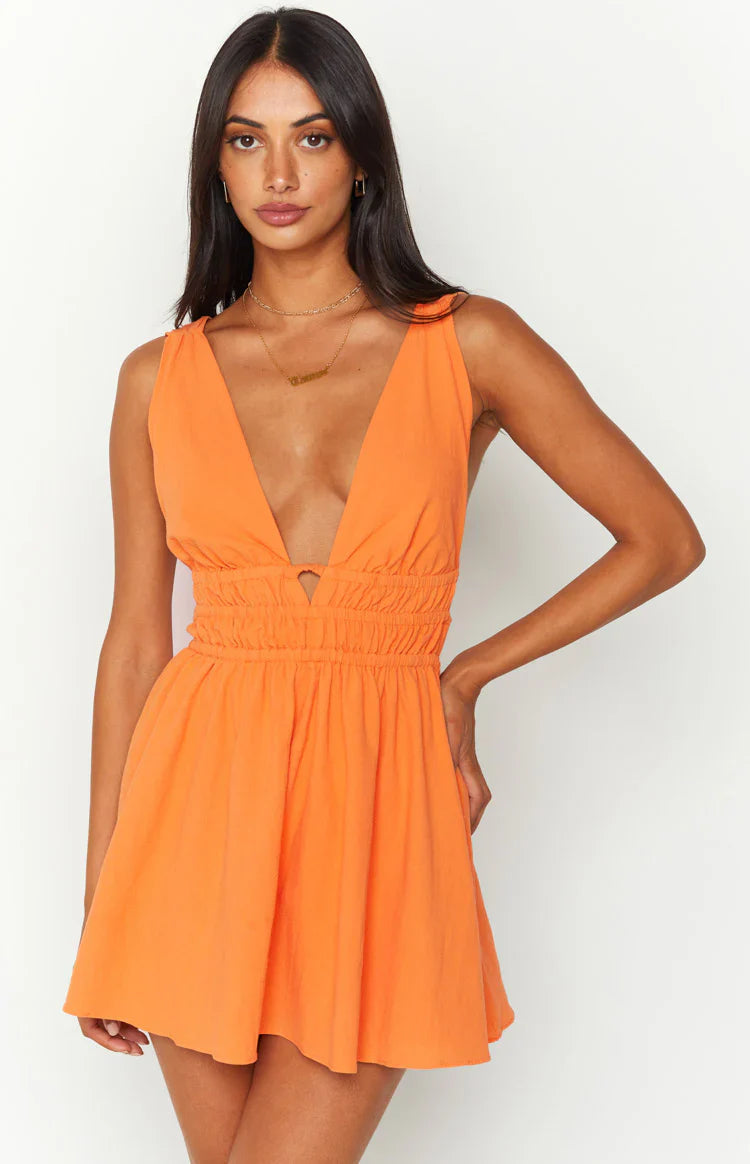 Genovia Crinkle Mini Dress | Orange