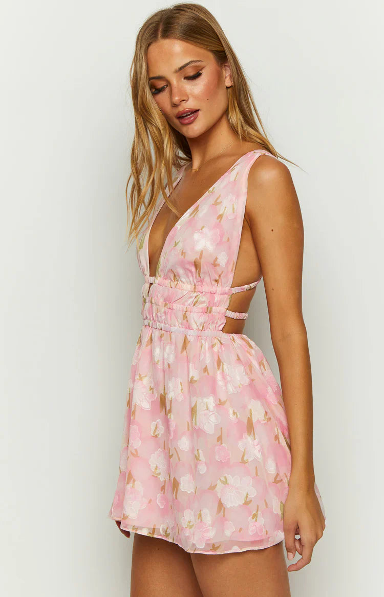 Genovia Floral Chiffon Mini Dress | Pink