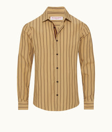 Giles Stripe Tailored Fit Classic Collar Long-Sleeve Stripe Cotton Shirt | Macchiato