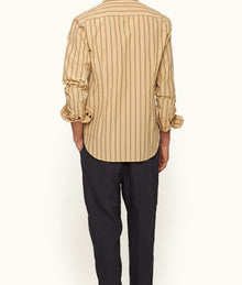 Giles Stripe Tailored Fit Classic Collar Long-Sleeve Stripe Cotton Shirt | Macchiato